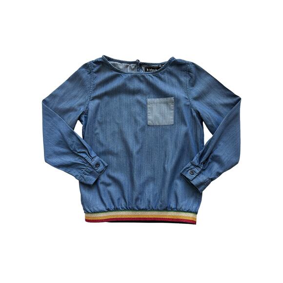 Kidpik Chambray Rainbow Stripe Top Size M(10) - Picture 1 of 4